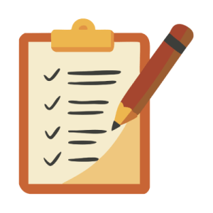 Clipboard with checklist and pencil icon.