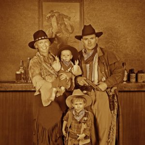 Family dressed in pioneer clothes