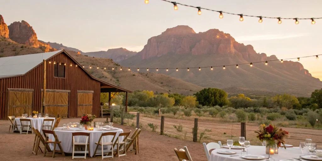Book a private party at this AZ venue with mountain views and string lights.