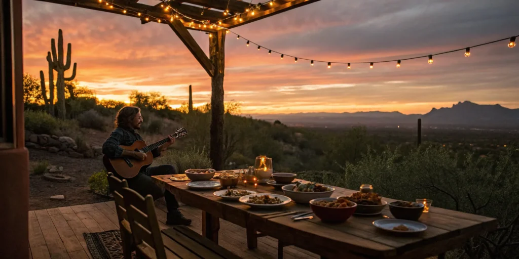 Arizona dinner with live music and string lights.