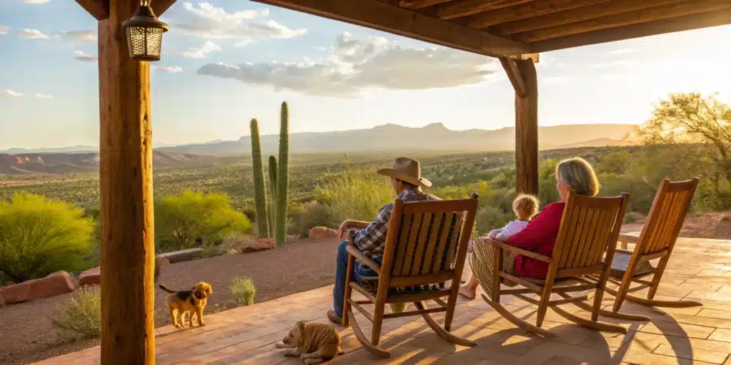 Family fun on an Arizona porch at sunset.