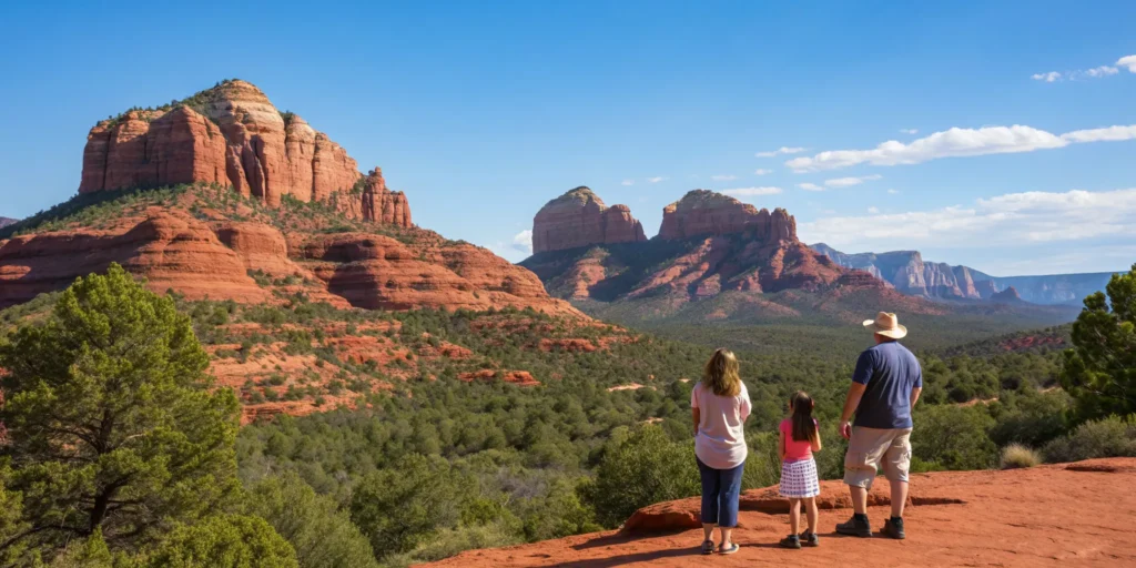 Family enjoying Sedona's red rocks.