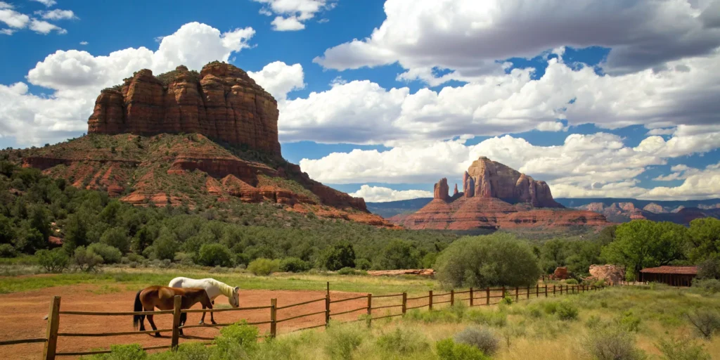 Family fun near Jerome, AZ, with red rocks and horses.