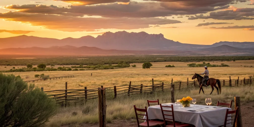 Group dining at Blazin' M Ranch in Cottonwood, AZ, with mountain views.