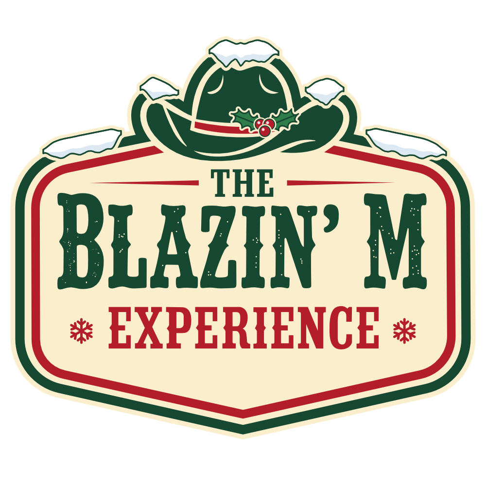 Logo with a cowboy hat and text 'The Blazin' M Experience'